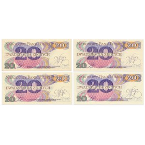 Zestaw banknotów PRL, 20 złotych 1982 (4 szt.)