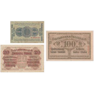 Kowno, zestaw 1-100 marek 1918 (3 szt.)