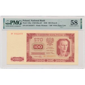 100 złotych 1948 - DT - PMG 58 - rzadka odmiana