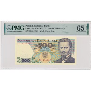 200 złotych 1986 - CR - PMG 65 EPQ - pierwsza seria rocznika