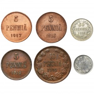 Set, Finland, Autonomy, Nicholas II, Penniä (6 pcs.)