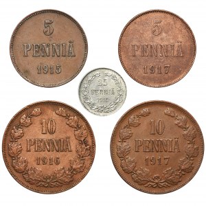 Set, Finland, Autonomy, Nicholas II, Penniä (5 pcs.)