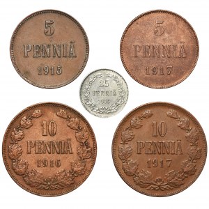 Set, Finland, Autonomy, Nicholas II, Penniä (5 pcs.)