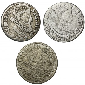 Set, Sigismund III Vasa, 3 Groschen Krakau (3 pcs.)