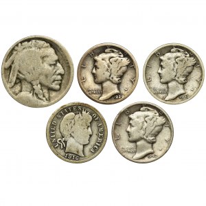 Zestaw, USA, Dime i 5 centów (5 szt.)