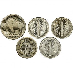 Zestaw, USA, Dime i 5 centów (5 szt.)