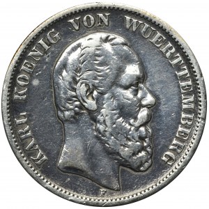 Germany, Württemberg, Karl von Württemberg, 5 Mark Stuttgart 1876 F