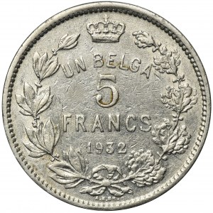 Belgium, Albert I, 5 Francs 1932