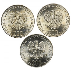 Zestaw, XXX rocznica zwycięstwa nad faszyzmem 200 złotych 1975 (3 szt.) - mennicze sztuki