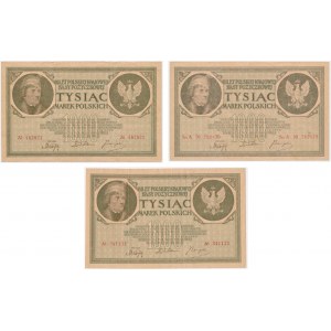 Zestaw. 1.000 marek 1919 (3 szt.) - rzadkie odmiany