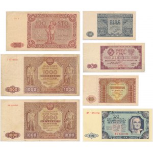 Zestaw, 5-1.000 złotych 1946-48 (7 szt.) - ciekawy