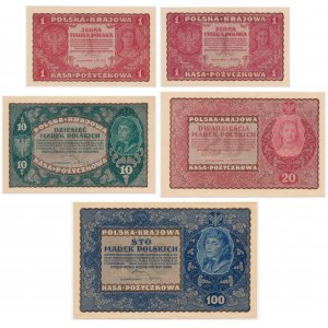Zestaw marek wiedeńskich, 1 - 100 marek 1919 (5 szt.)