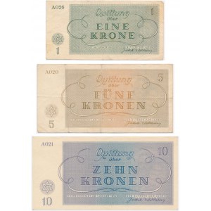 Lot, Czechoslovakia (Theresienstadt Ghetto), 1-10 Kronen 1943 (3 pcs.)