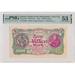 Danzig, 1 milion mark 08 August 1923 - no. 5 digit series with ❊ not rotated - PMG 53