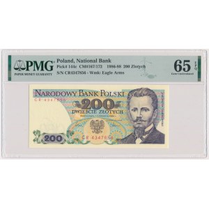 200 złotych 1986 - CR - PMG 65 EPQ - pierwsza seria rocznika