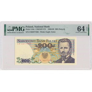 200 złotych 1986 - CR - PMG 65 EPQ - pierwsza seria rocznika