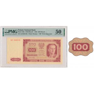 100 złotych 1948 - GZ z ramką - PMG 50