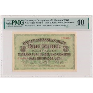 Posen, 3 Rubles 1916 - S - short clause (P4c) - PMG 40