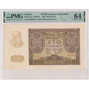 100 złotych 1940 - Fałszerstwo ZWZ - B - PMG 64 EPQ