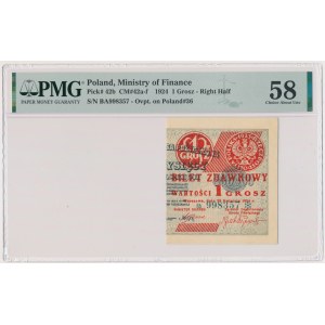 1 grosz 1924 - BA ❉ - prawa połowa - PMG 58