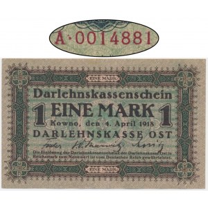 Kowno, 1 Mark 1918 - A - low serial number