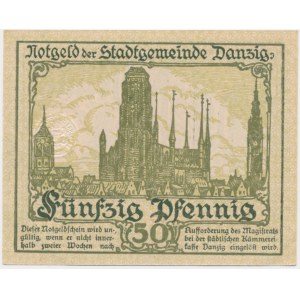 Gdańsk, 50 fenigów 1919 - druk zielony -