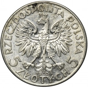 Głowa Kobiety, 5 złotych Warszawa 1934