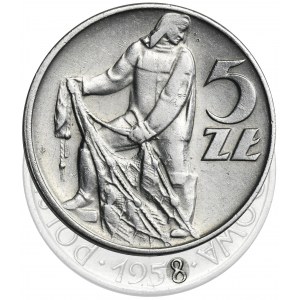 5 złotych 1958 Rybak - wąska ósemka