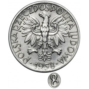 5 złotych 1958 Rybak - wąska ósemka