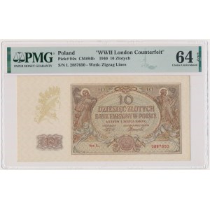 10 złotych 1940 - L - London Counterfeit - PMG 64 EPQ