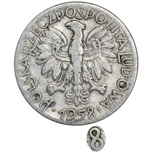 5 złotych 1958 Rybak - wąska ósemka