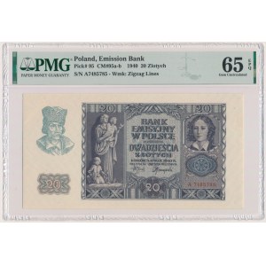 20 złotych 1940 - A - PMG 65 EPQ - PIERWSZA SERIA