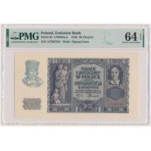 20 złotych 1940 - A - PMG 64 EPQ - PIERWSZA SERIA