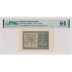 1 złoty 1941 - AB - PMG 64 EPQ - wysokie litery serii