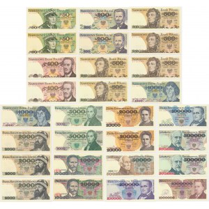 Zestaw banknotów PRL, 50-1 milion złotych 1975-1993 (ok. 28)