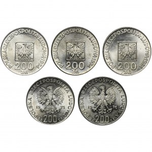 Zestaw, 200 złotych XXX LAT PRL, Zwycięstwo nad faszyzmem, Olimpiada (5 szt.)