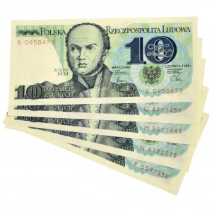 Zestaw banknotów PRL, 10 złotych 1982 (5 szt.)