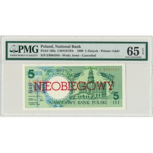5 złotych 1990 - E - NIEOBIEGOWY - PMG 65 EPQ
