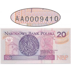 20 złotych 1994 - AA 00009410 - niski numer -