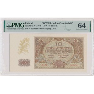 10 złotych 1940 - M - London Counterfeit - PMG 64 - rzadka seria