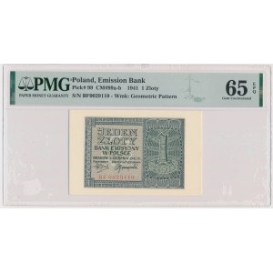 1 złoty 1941 - BF - PMG 65 EPQ - RZADKA SERIA