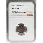 Free City of Danzig, 1 pfennig 1937 - NGC MS63 BN