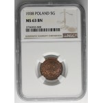 5 groszy 1938 - NGC MS63 BN