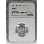 20 groszy 1957 - wąska data - NGC MS66 - RZADKIE