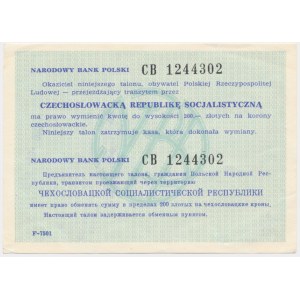 Talon NBP na 200 złotych na wymianę na korony czechosłowackie w Czechosłowackiej Republice Socjalistycznej