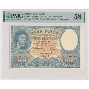 100 złotych 1919 - S.A - PMG 58 - dobra nota