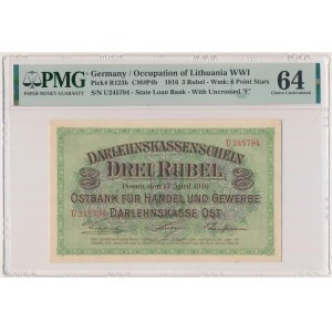 Posen, 3 Rubles 1916 - U - short clause - PMG 64