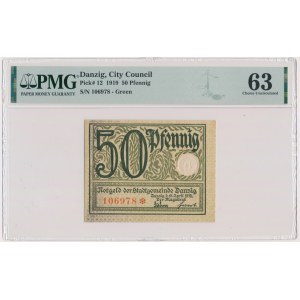 Gdańsk, 50 fenigów 1919 - zielony - PMG 63