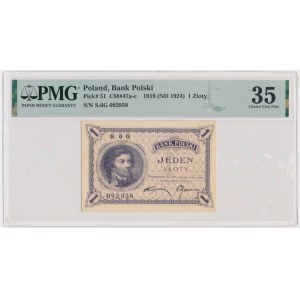 1 złoty 1919 - S.6 G - PMG 35 - rzadszy wariant
