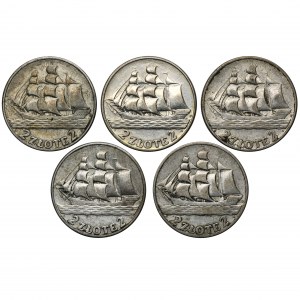 Set, Sailing ship, 2 gold 1936 (5 pieces).
